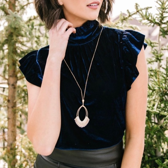 Blue Velvet Mock Neck Top - Picture 3 of 6